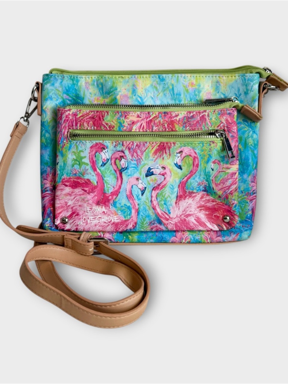 Leoma Lovegrove Pink Flamingo Floral Crossbody Bag